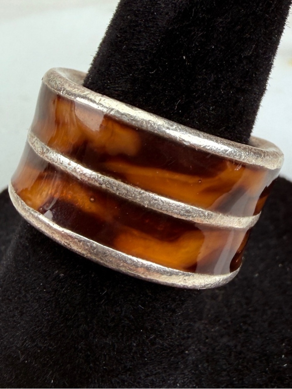 Vintage Brown and Silvertone Cuff Ring